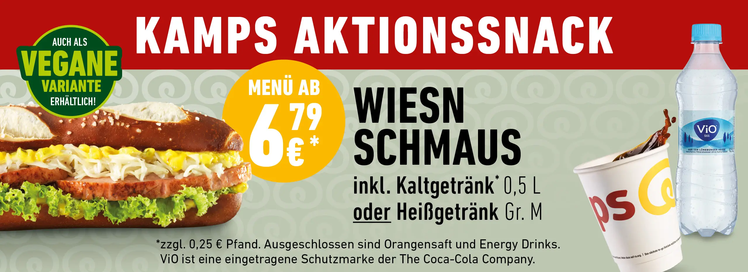 KAMPS AKTIONSSNACK - Menü-Kombi: WIESN SCHMAUS, inkl. 0,5l Kaltgetränk oder Heißgetränk Größe M
